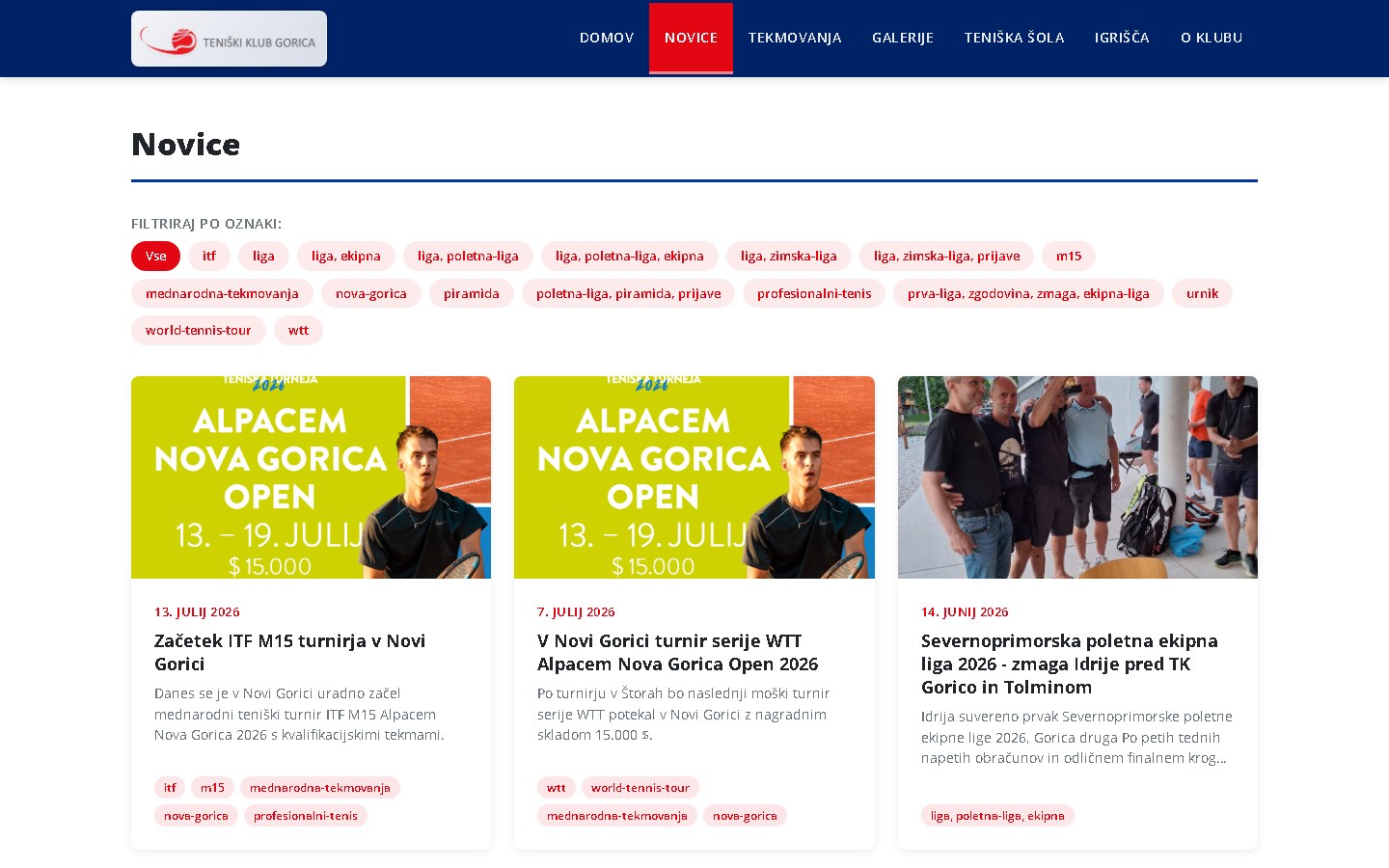 News listing with tag filters on the modern tkgorica.si site